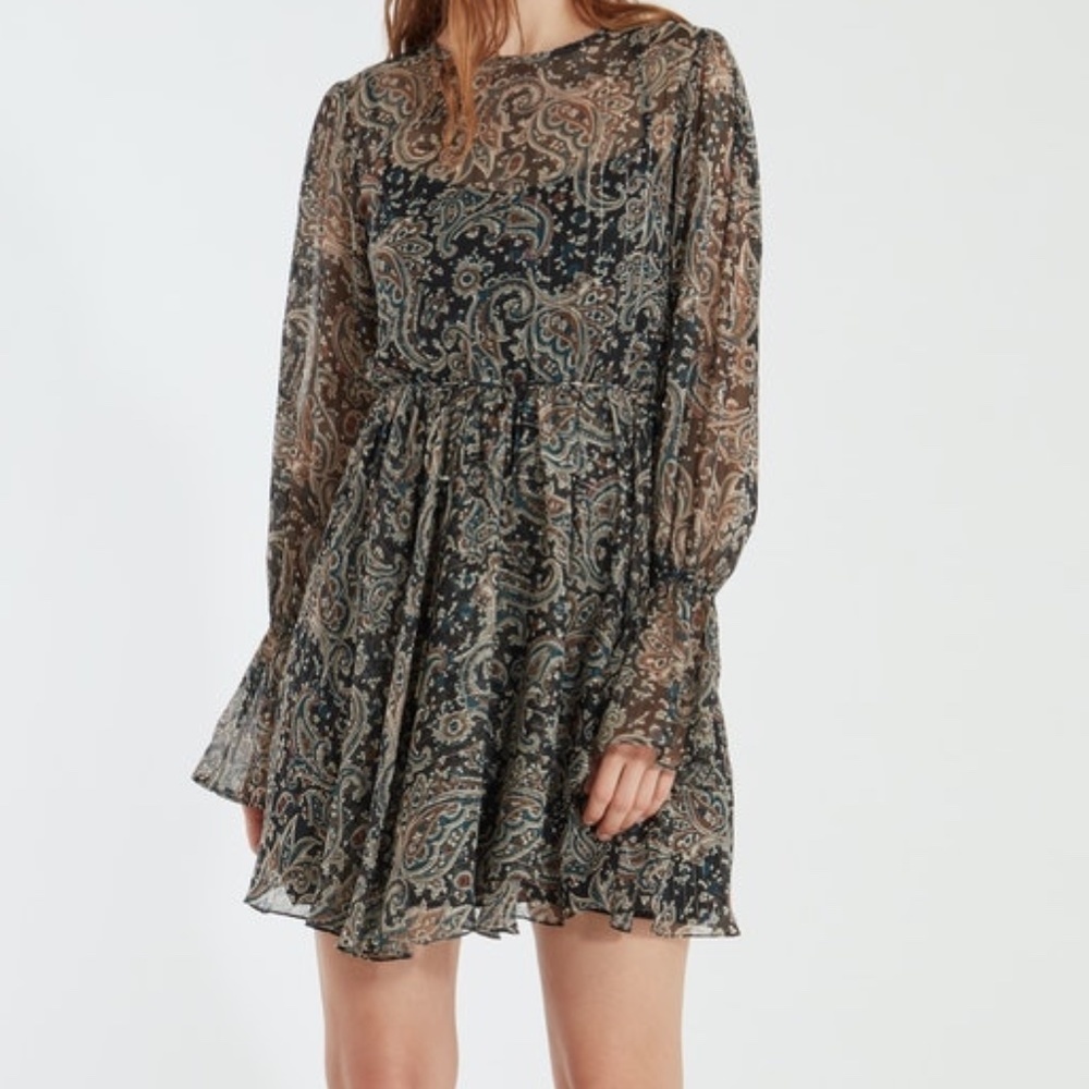 Joie Manning Sheer Paisley Popover Flare Dres